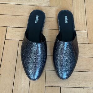 Melissa Sparkling Black Women's Mules Sz 7